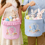 Personalizado lindo conejito de la corona de tela escocesa cesta de Pascua con el nombre y la inicial de Pascua Huevos de Caza Día de Pascua de Regalo para Niños Niñas