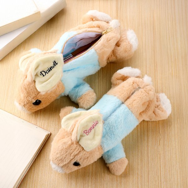 Personalised Bunny Rabbit Plush Pencil Bag with Embroidered Name School Stationery Christmas Back to School Easter Gift for Kids