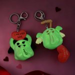 Personalized Love Heart Glow-In-The-Dark Cute Boo Plush Angel Devil Keychain with Name and Text Valentine's Day Gift for Couples