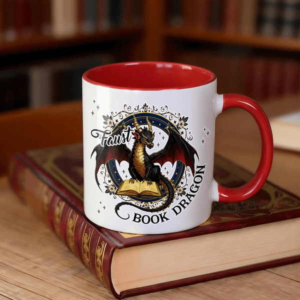 Personalised Book Dragon Ceramic Coffee Mug with Name Daily Use Birthday Gift for Book Lovers Bookworms
