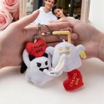 Personalized Love Heart Glow-In-The-Dark Cute Boo Plush Angel Devil Keychain with Name and Text Valentine's Day Gift for Couples