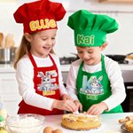Tablier réglable pour enfant avec nom et poche Accessoire de cuisine Cadeau de Pâques pour Garçons Filles