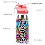 Bouteille d'eau isotherme 12 oz avec nom et paille Personnalisée Graffiti Style pour enfants Cadeau d'anniversaire de rentrée pour garçons filles