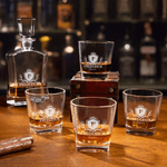 Personalized Vintage Border Initial Whiskey Decanter 2 Glasses with Engraved Name and Date Birthday Anniversary Gift for Liquor Lover