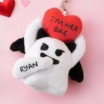 Personalized Love Heart Glow-In-The-Dark Cute Boo Plush Angel Devil Keychain with Name and Text Valentine's Day Gift for Couples