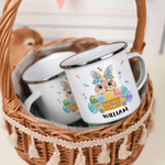 Personalized God Says I Am Cute Easter Bunny 12 oz Colored Rim Enamel Mug with Name Easter Birthday Gift for Boys Girls