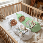 Personalized Cute Bouquet Bunny 100% Cotton Swaddle Blanket and Hat Set with Initial and Name Easter Birthday Baby Shower Gift for Newborns
