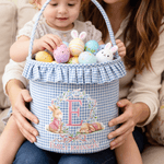 Personalizado lindo conejito de la corona de tela escocesa cesta de Pascua con el nombre y la inicial de Pascua Huevos de Caza Día de Pascua de Regalo para Niños Niñas