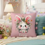 Personalised Cute Rabbit Multicolor Cushion Cover with Name Home Decor Birthday Gift for Boys Girls