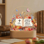 Personalised Bible Verse Floral LED Night Light with Name and Wooden Base Room Decor Christian Birthday Gift for Christian Kid