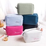 Personalized Embroidered Name Waffle Cosmetic Toiletry Bag Large Capacity Daily Use Birthday Wedding Gift for Women