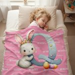 Coperta personalizzata con il nome e l'iniziale dell'uovo del coniglietto di Pasqua, regalo per la festa di Pasqua dei bambini.