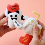 Personalized Love Heart Glow-In-The-Dark Cute Boo Plush Angel Devil Keychain with Name and Text Valentine's Day Gift for Couples