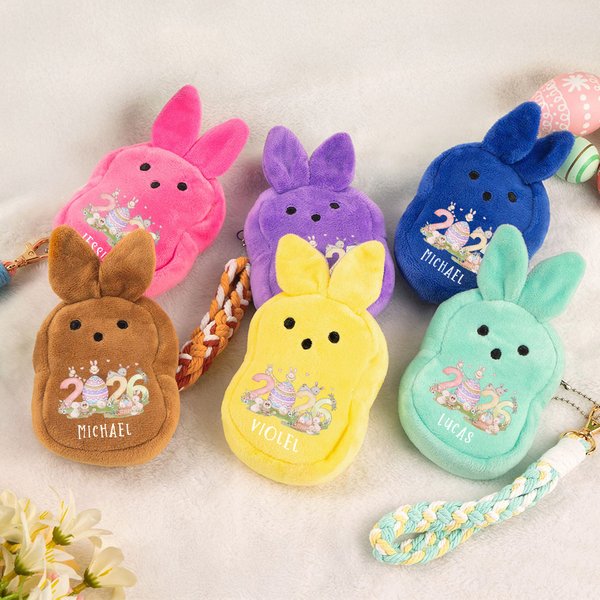 Personalized 2026 Easter Eggs Colourful Bunny Plush Wallet Coin Handbag with Name Birthday Back to School Easter Gift for Kids