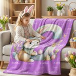 Coperta personalizzata con il nome e l'iniziale dell'uovo del coniglietto di Pasqua, regalo per la festa di Pasqua dei bambini.