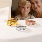 Personalized 1-8 Birthstones Ring with Engraved Name Dainty Women Jewelry Birthday Mother's Day Gift for Mom Grandma