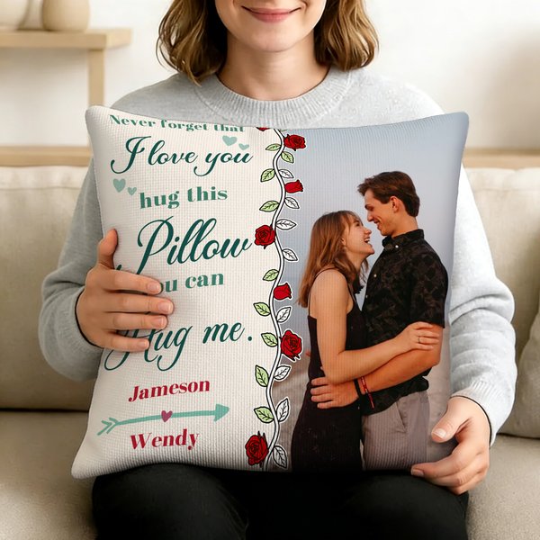 Personalised Heart Rose Photo Soft Cushion Cover with Names Wedding Anniversary Gift for Couples