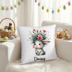 Personalised Cute Rabbit Multicolor Cushion Cover with Name Home Decor Birthday Gift for Boys Girls