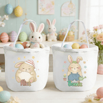 Personalised Cute Easter Rabbit Large Capacity Canvas Easter Basket with Name Eggs Hunting Party Easter Day Gift for Kids