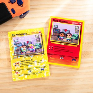 Carte Poke Personnalisée avec Titre Nom Texte et Personnage de Pixels Collection de Cartes de Jeux Cadeau Anniversaire Sant-Valentin pour Couple