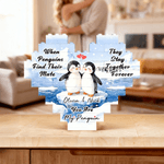 Personalized Penguin Couple Heart-Shaped Building Brick Puzzles Anniversary Valentine's Day Gift for Couple