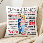 Personalised Always Soulmates Cartoon Couple Character Pillow Cover with Name Home Decor Birthday Valentine's Day Wedding Party Gift for Couple