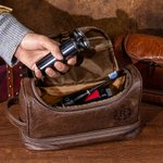 Personalized Crown Shield Portable Waterproof PU Leather Men's Toiletry Bag with Engraved Initial and Name Travel Business Trip Birthday Gift for Men