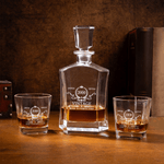 Personalized Engraved Vintage Wreath Whiskey Decanter Glasses Wooden Box Set with Year Father's Day Birthday Gift for Bartender Man Dad