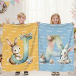 Coperta personalizzata con il nome e l'iniziale dell'uovo del coniglietto di Pasqua, regalo per la festa di Pasqua dei bambini.