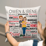 Personalised Always Soulmates Cartoon Couple Character Pillow Cover with Name Home Decor Birthday Valentine's Day Wedding Party Gift for Couple