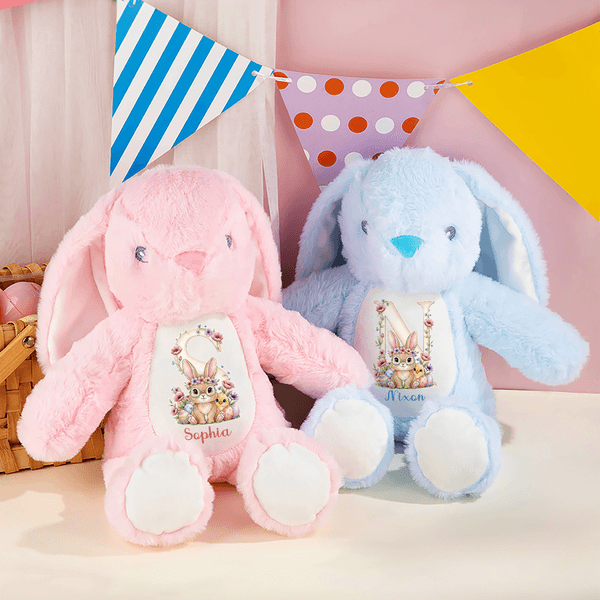 Conejito de Pascua Personalizado Flor Diseño de Iniciales Lindo Conejito Peluche Juguete con Nombre Pascua Cumpleaños Regalo para Niños