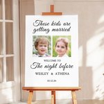 Personalized Childhood Photo Bride and Groom Wedding Welcome Sign with Names and Date Rehearsal Dinner Wedding Gift for Newlyweds Couples