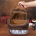 Personalized Crown Shield Portable Waterproof PU Leather Men's Toiletry Bag with Engraved Initial and Name Travel Business Trip Birthday Gift for Men