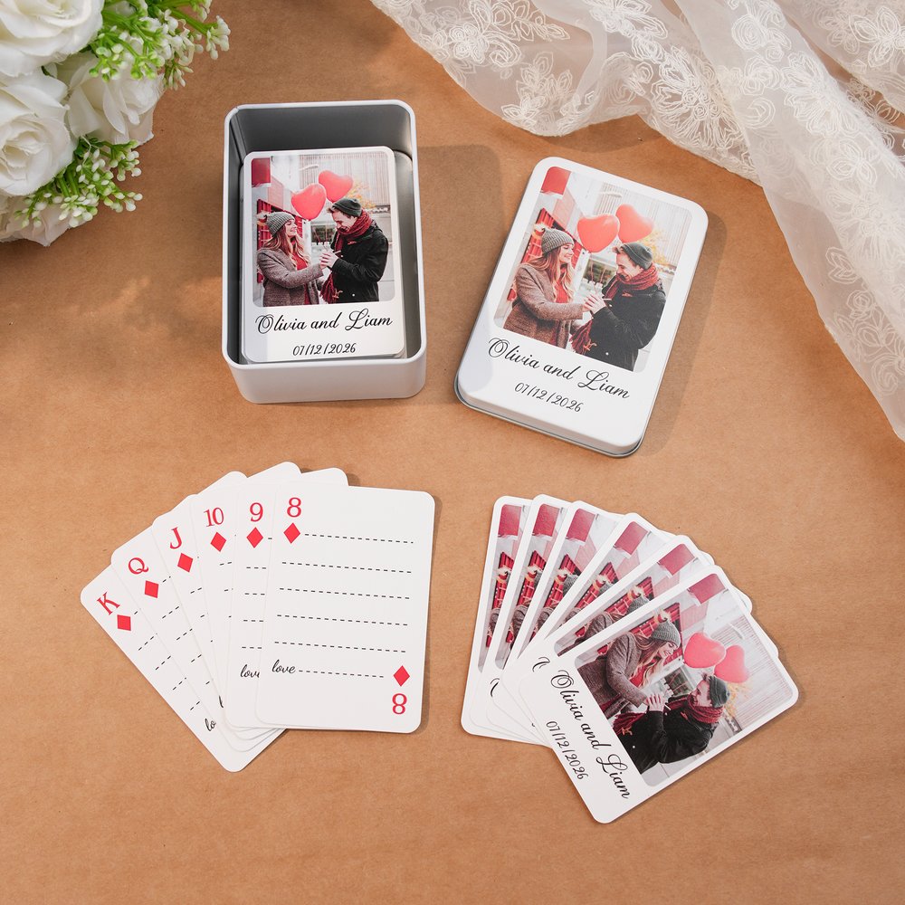 Personalized Wedding Photo Guestbook Playing Cards Set with Name and Date Engagement Wedding Valentine's Day Gift for Newlyweds Banquet Planners 3
