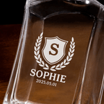 Personalized Vintage Border Initial Whiskey Decanter 2 Glasses with Engraved Name and Date Birthday Anniversary Gift for Liquor Lover