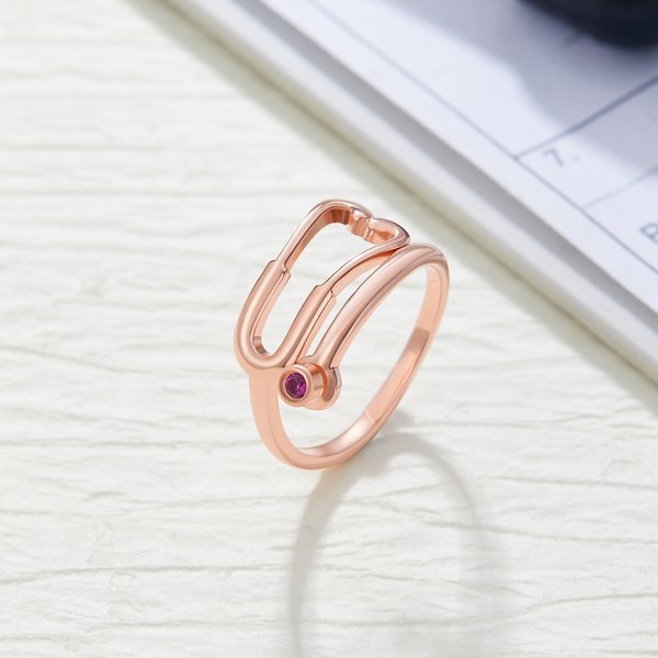 Henkilökohtainen Sterling Silver stetoskooppi rengas Birthstone Nurses Week arvostus lahja Sairaanhoitaja Lääkäri Medical Staff