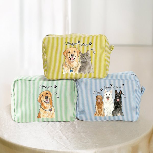 Personalized Hand-Painted Watercolor Style Pet Photo Makeup Bag with Name Daily Travel Birthday Gift for Pet Lovers Owners