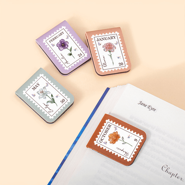 Personalisierte Kristall Geburt Blume Briefmarke PU Leder magnetische Lesezeichen Clip mit Namen Lesen Zubehör Geburtstag Geschenk für Buchliebhaber Freunde