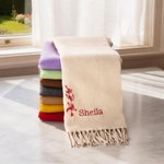 Personalised Super Soft Warm Scarf Shawl with Embroidered Birth Flower and Text Fashion Accessory Birthday Christmas Gift for Couple Family