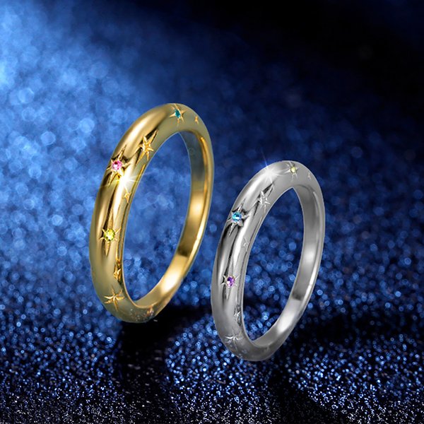 Bague en argent sterling étoile brillante personnalisée avec 1-9 pierres de naissance Bijoux délicats Anniversaire Cadeau de la Saint-Valentin pour les femmes