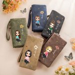 Personalisierte Cartoon Mädchen Frauen Charakter Geburt Blume PU Leder Handgelenk Brieftasche mit Namen und mehrere Kartenschlitze Geburtstag Jahrestag Geschenk für sie