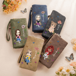Personalized Cartoon Character Birth Flower Butterfly Wristlet Wallet with Name Daily Use Birthday Gift for Women Book Lovers