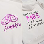 Personalised Just Married Mrs Mr Multicolour 100% Cotton Zip Up Hoodie with Name Wedding Bridal Shower Honeymoon Gift for Bride Groom Couple