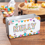 Gepersonaliseerde paasei vlinder voedselkwaliteit metalen koekjes trommel opbergdoos met naam paasfeest geschenk voor kinderen