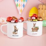 Henkilökohtainen pääsiäispupu 12 oz emali muki kiristysnauha hoitoon laukku asetettu nimi Happy Easter lahja pojille tytöille