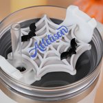 Personalized Spider Web Bat Acrylic Tumbler Plate Tag with Name Accessory for Stanley Cup Halloween Gift for Friends