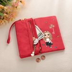 Personalisierte Cartoon Mädchen Frauen Charakter Geburt Blume PU Leder Handgelenk Brieftasche mit Namen und mehrere Kartenschlitze Geburtstag Jahrestag Geschenk für sie