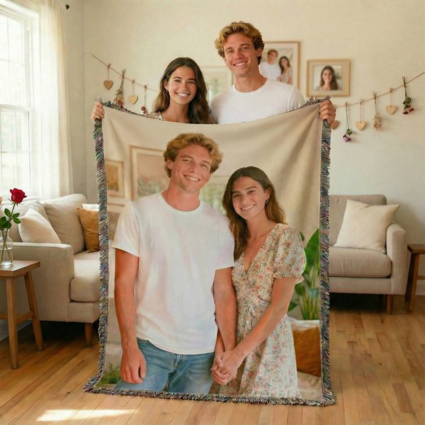 Personalised Photo Design Soft Throw Blanket with Tassel Home Decor Birthday Anniversary Gift for Family Friend