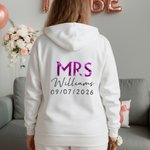 Personalised Just Married Mrs Mr Multicolour 100% Cotton Zip Up Hoodie with Name Wedding Bridal Shower Honeymoon Gift for Bride Groom Couple