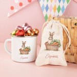 Henkilökohtainen pääsiäispupu 12 oz emali muki kiristysnauha hoitoon laukku asetettu nimi Happy Easter lahja pojille tytöille